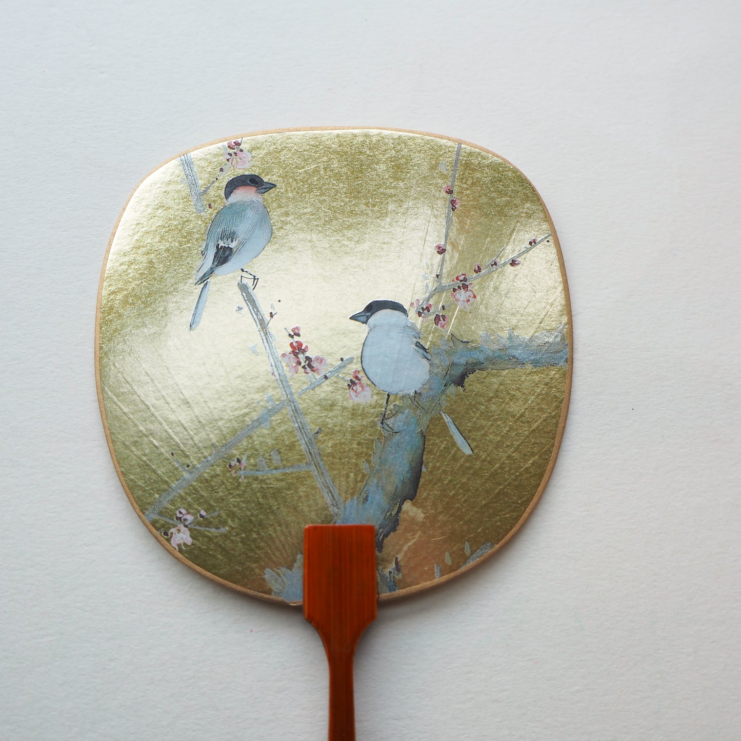 Uchiwa-fan Greeting Card - 2 Golden Eurasian Bullfinch Birds - Cards - Lavender Home London