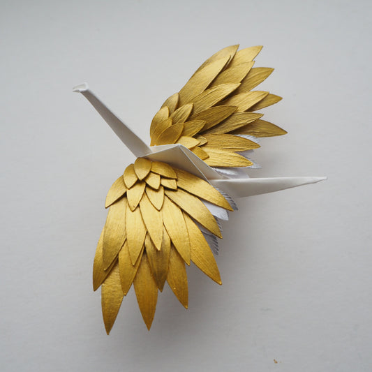 Origami Feathered Crane - Gold
