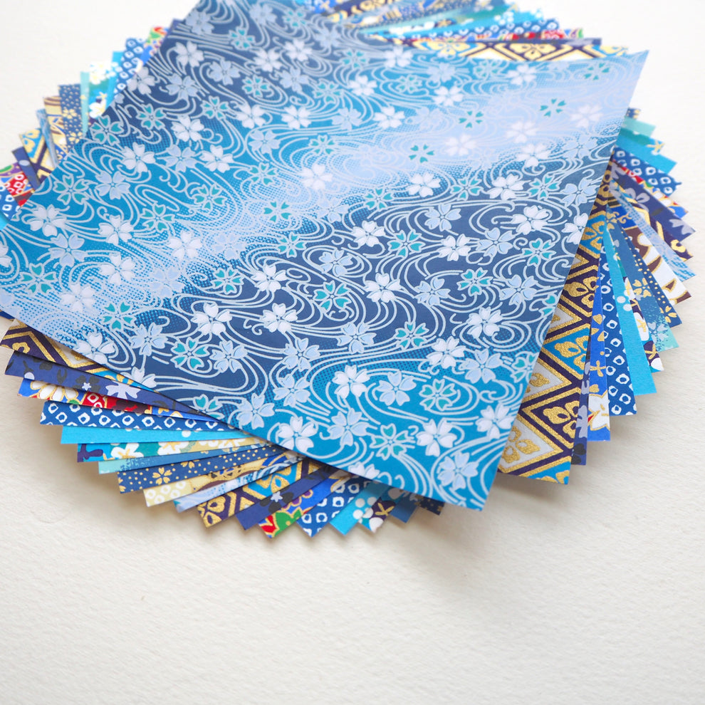 20 Sheets Blue Themed Colours Washi Origami Paper Mixed Pack 14x14cm ...
