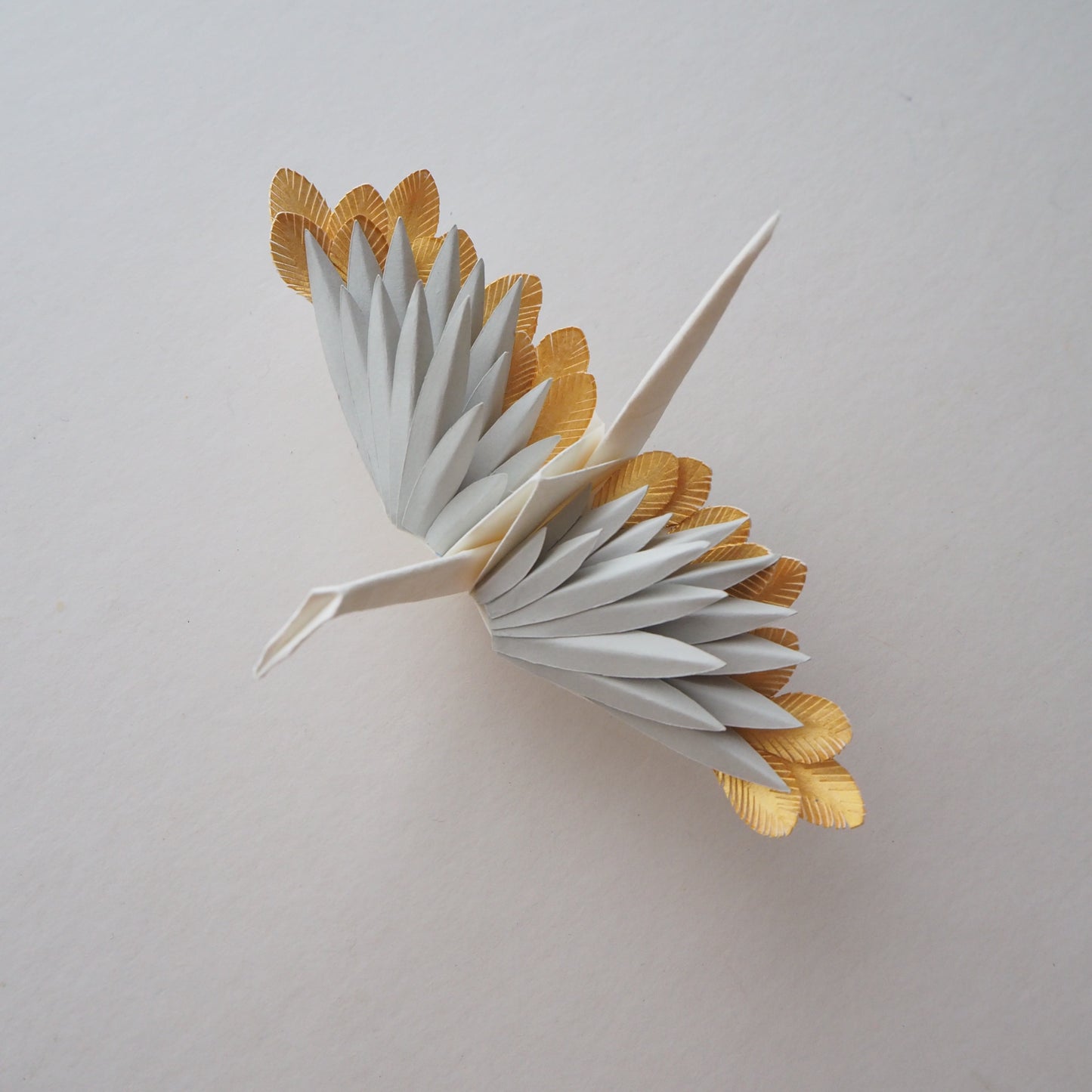 Origami Feathered Crane - Hidden Gold