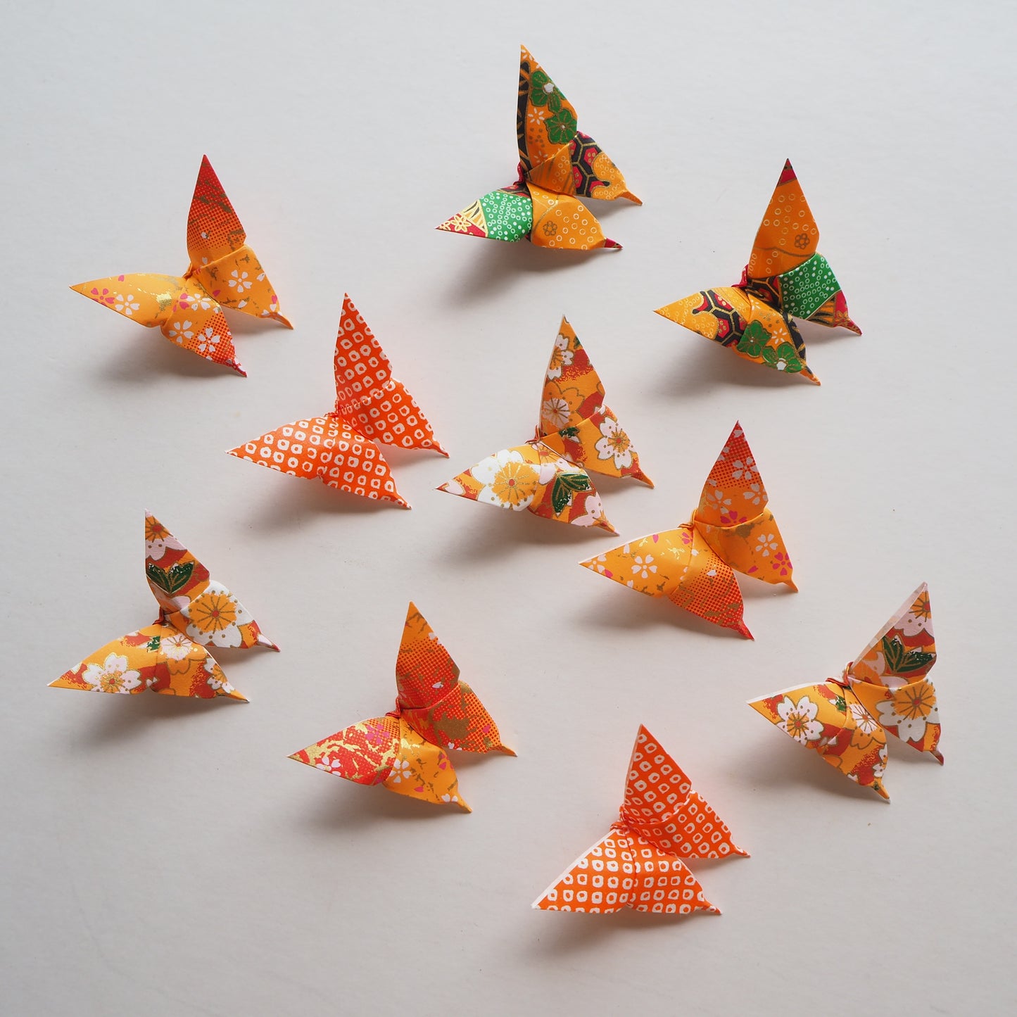 Pack of 10 Origami Paper Butterflies - Orange