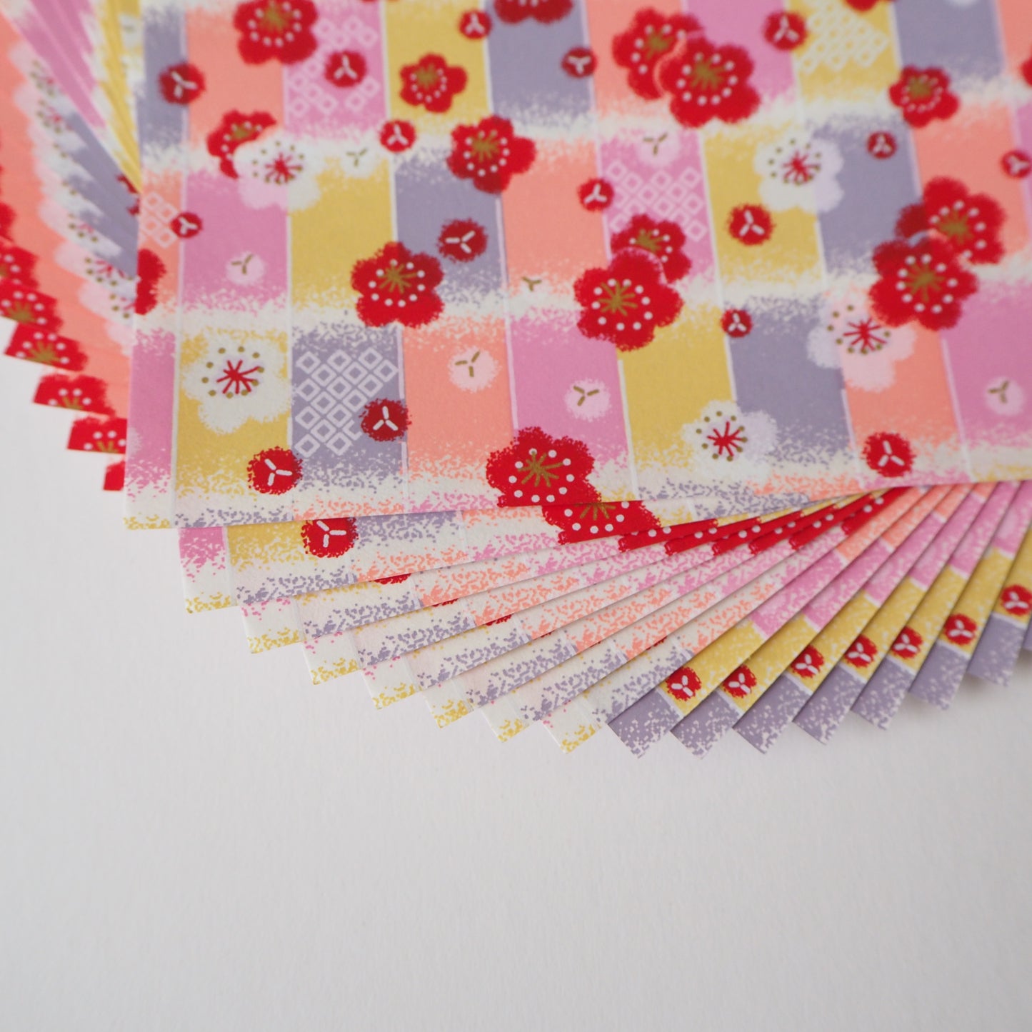 Pack of 20 Sheets 14x14cm Yuzen Washi Origami Paper HZ-482 - Pastel Plum Flowers