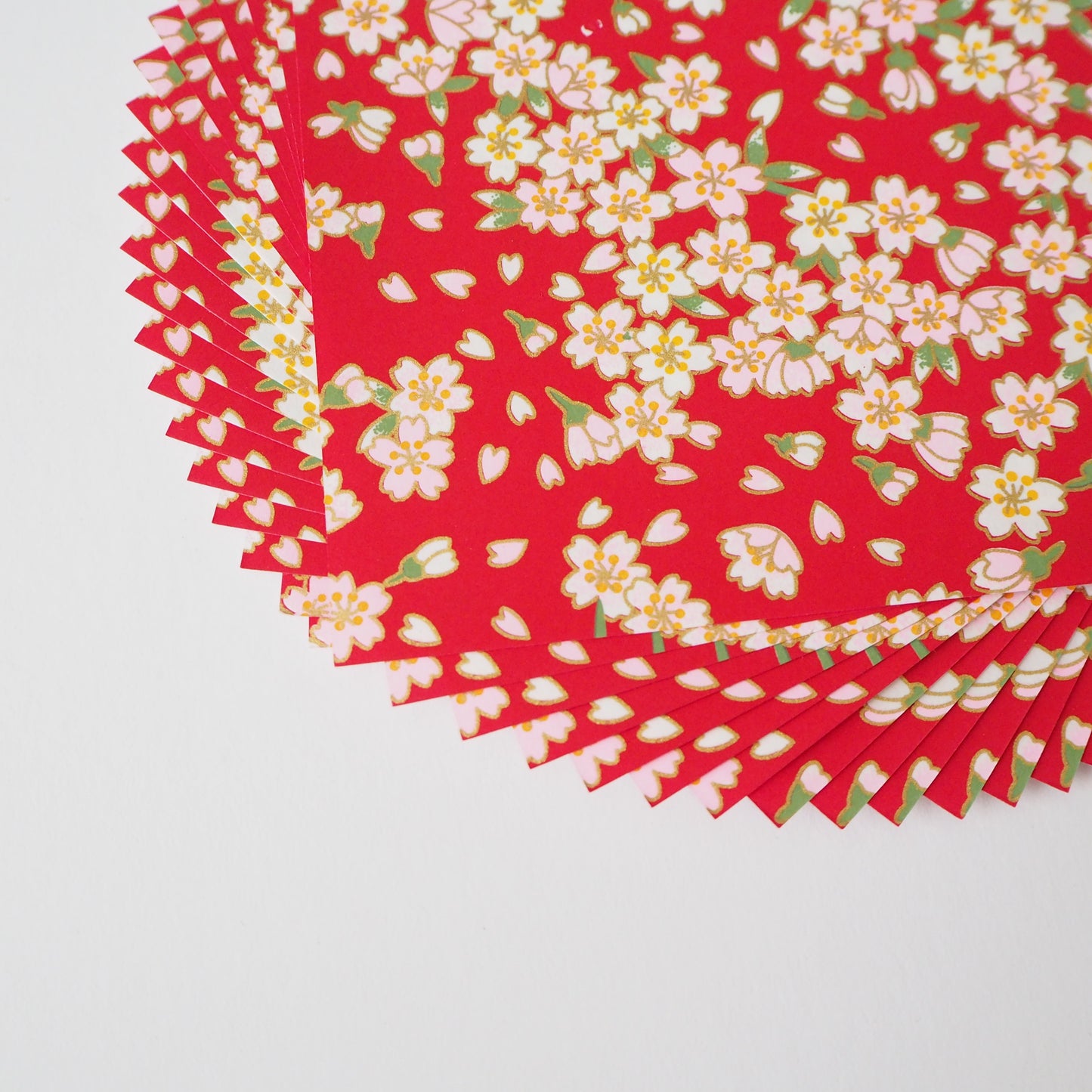 Pack of 20 Sheets 14x14cm Yuzen Washi Origami Paper HZ-465 - Cherry Blossom Dark Red