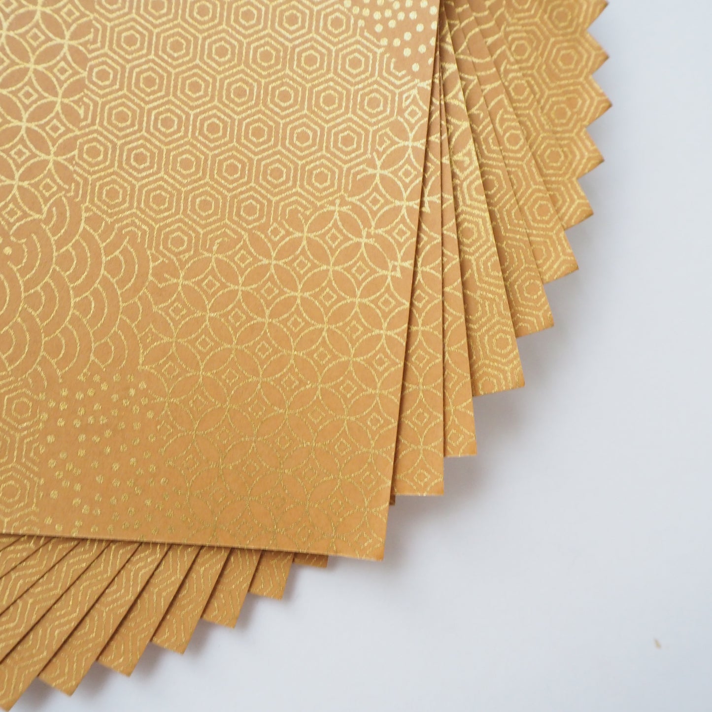 Pack of 20 Sheets 14x14cm Yuzen Washi Origami Paper HZ-494 - Blown Gold Mixed Geometric Patterns