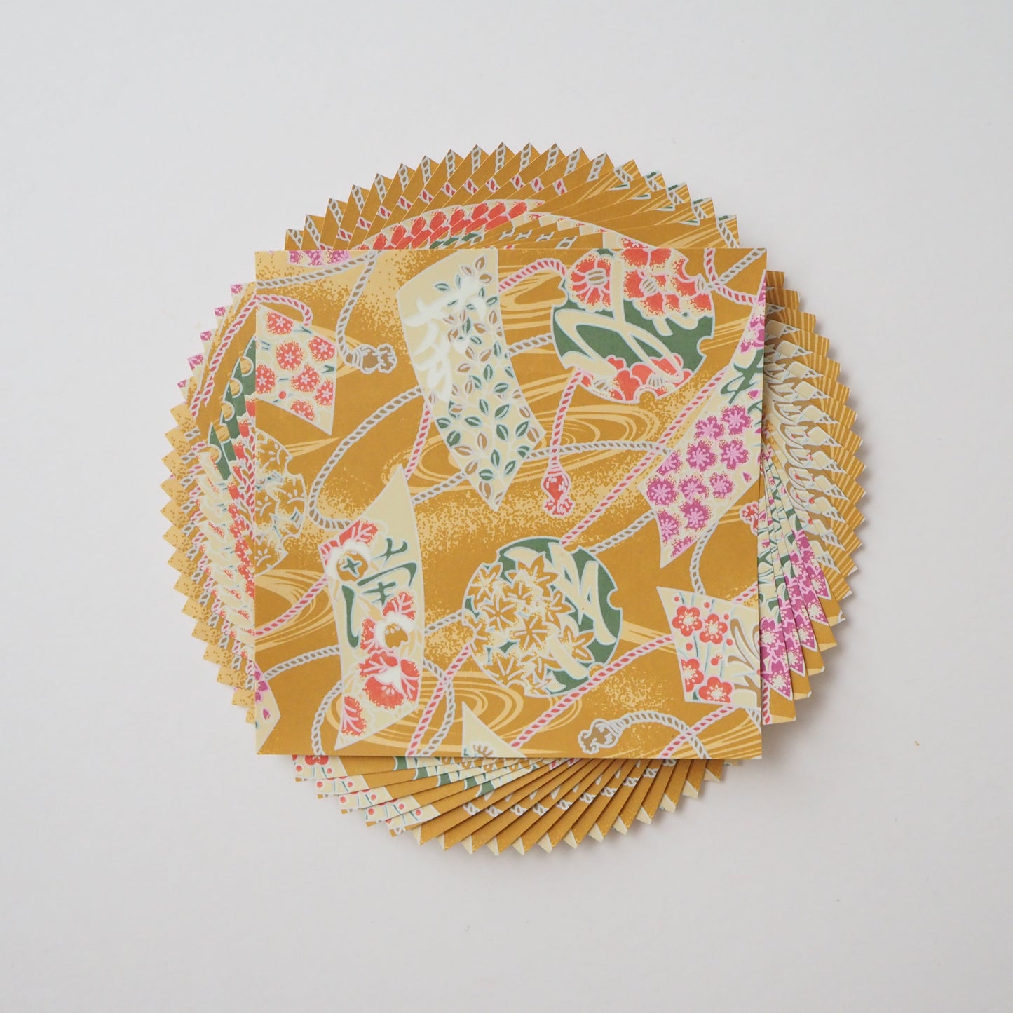Pack of 20 Sheets 14x14cm Yuzen Washi Origami Paper HZ-509 - Chinese Characters Turmeric