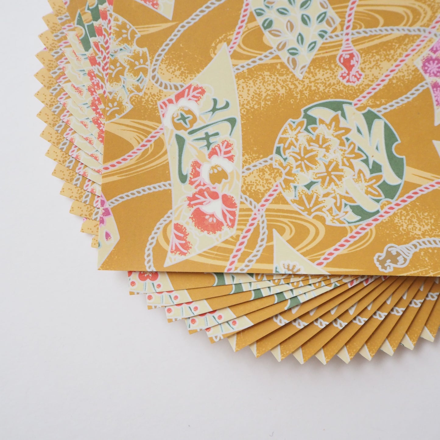 Pack of 20 Sheets 14x14cm Yuzen Washi Origami Paper HZ-509 - Chinese Characters Turmeric