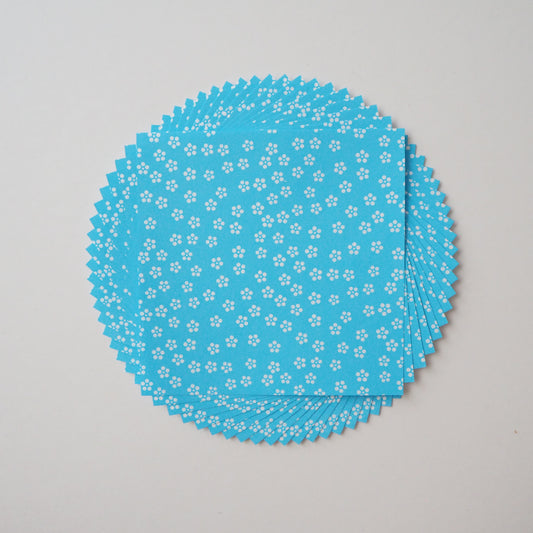 Paquet de 20 feuilles de papier origami Yuzen Washi 14x14cm HZ-384 - Petites fleurs de prunier Bleu Dodger