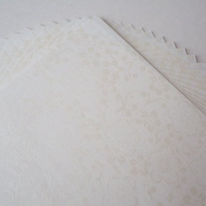 Pack of 20 Sheets 14x14cm Yuzen Washi Origami Paper HZ-389 - Silver White Cutie Lady Plum Flowers