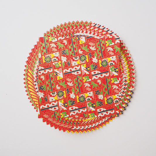 Paquete de 20 hojas de papel para origami Yuzen Washi de 14x14 cm HZ-437 - Rojo floral en zigzag