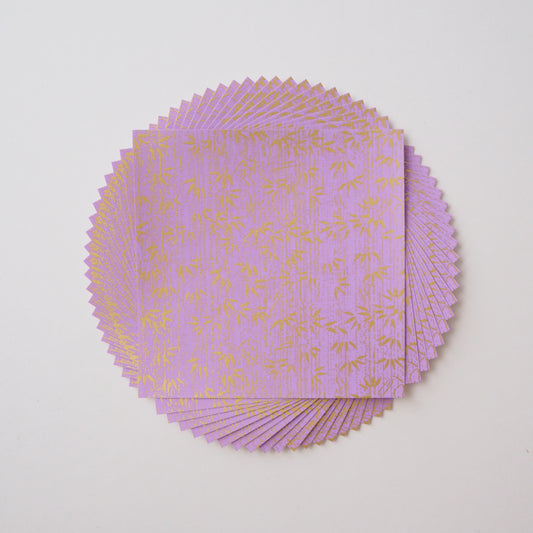 Pack of 20 Sheets 14x14cm Yuzen Washi Origami Paper HZ-438 - Gold Bamboo Iris Purple