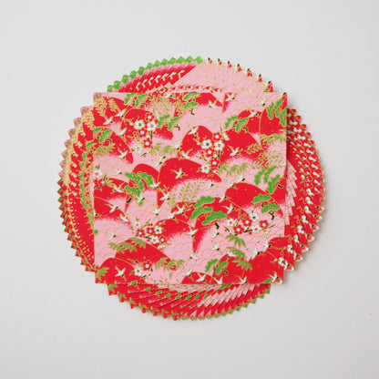 Paquete de 20 hojas de papel Yuzen Washi Origami HZ-442 14x14cm - Grúas cruzando montañas rojo