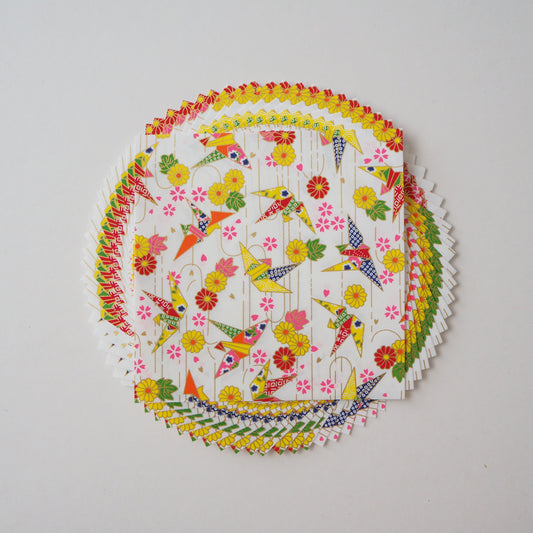 Pack of 20 Sheets 14x14cm Yuzen Washi Origami Paper HZ-462 - Origami Cranes White (S)