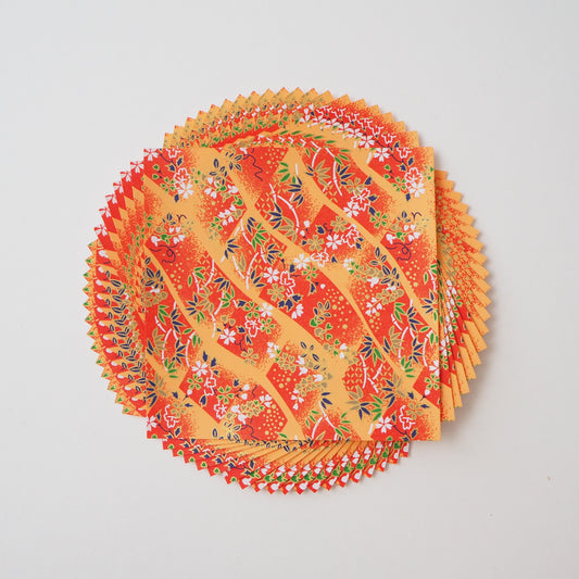 Pack of 20 Sheets 14x14cm Yuzen Washi Origami Paper HZ-476 -  Cherry Blossom & Weight Chain Orange