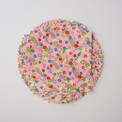 Paquet de 20 feuilles de papier origami Yuzen Washi 14x14 cm HZ-324 - Gloires du matin et campanules roses