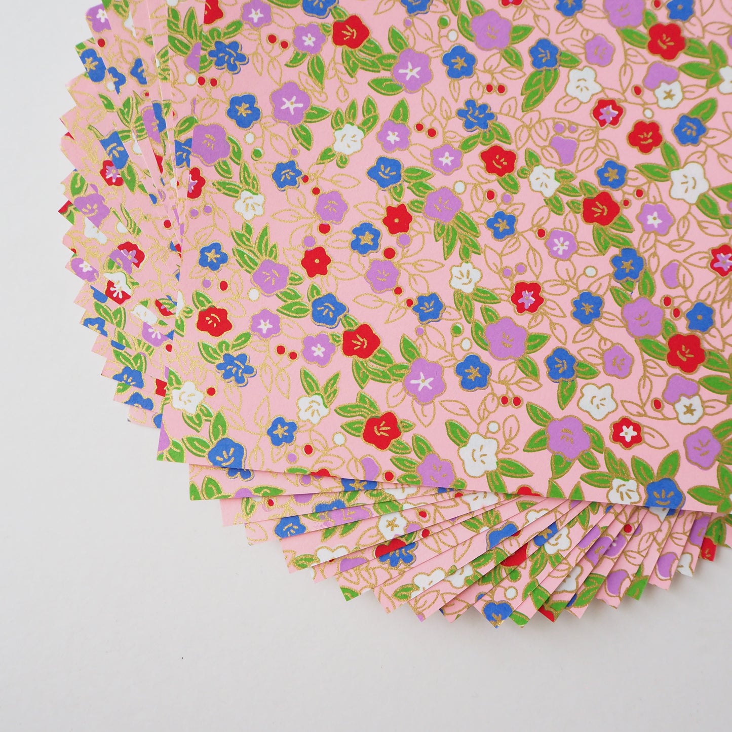 Paquet de 20 feuilles de papier origami Yuzen Washi 14x14 cm HZ-324 - Gloires du matin et campanules roses