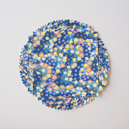 Paquet de 20 feuilles de papier origami Yuzen Washi 14x14 cm HZ-329 - Bleu fleur de cerisier