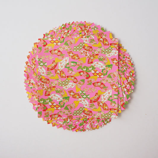 Paquete de 20 hojas de papel para origami Yuzen Washi de 14x14 cm HZ-364 - Abanicos florales rosa