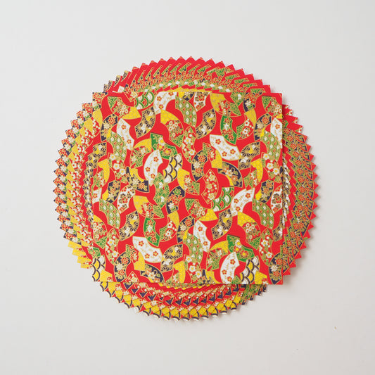 Paquete de 20 hojas de papel para origami Yuzen Washi de 14x14 cm HZ-333 - Abanicos florales rojos