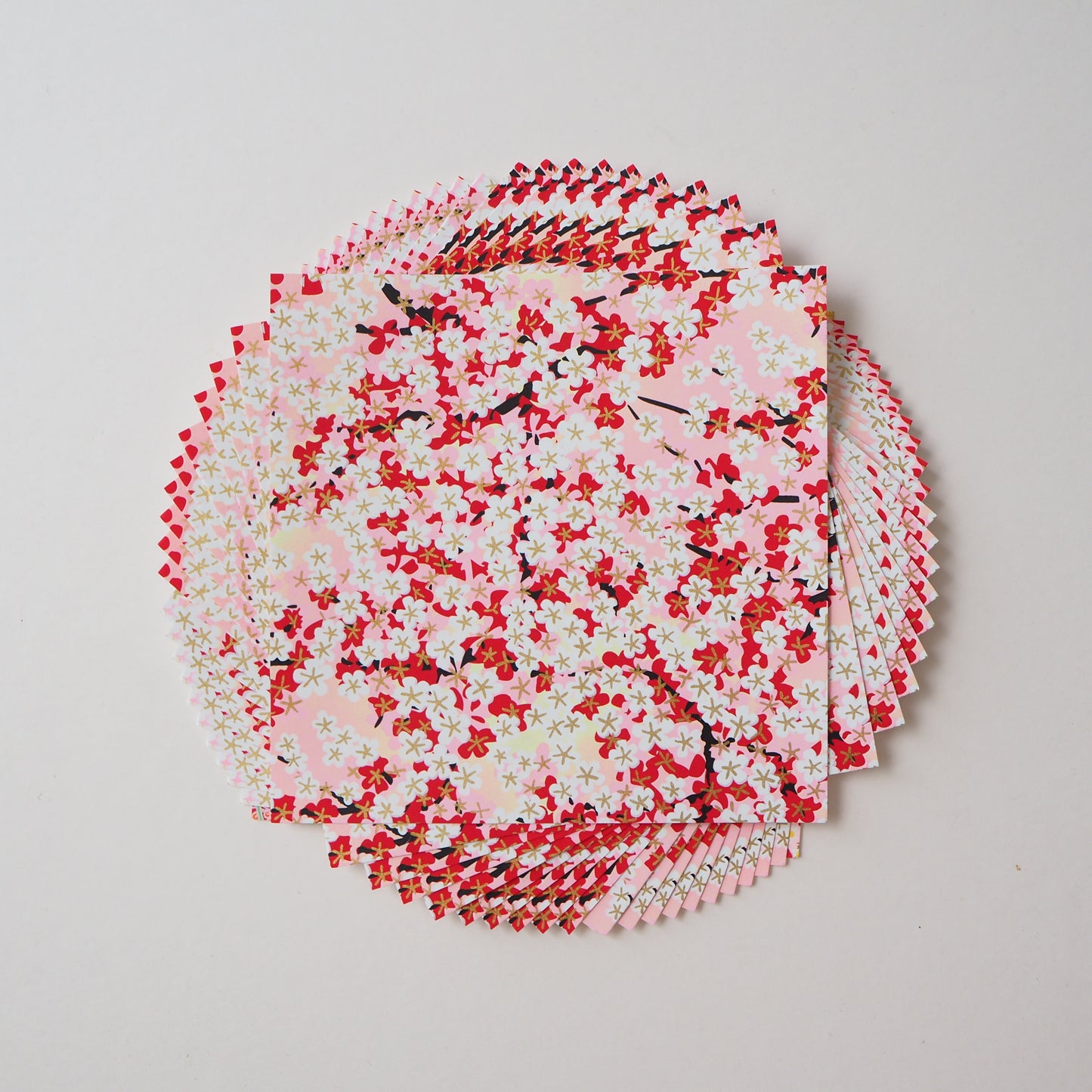 Pack of 20 Sheets 14x14cm Yuzen Washi Origami Paper HZ-354 - Pink, Red & White Cherry Blossoms
