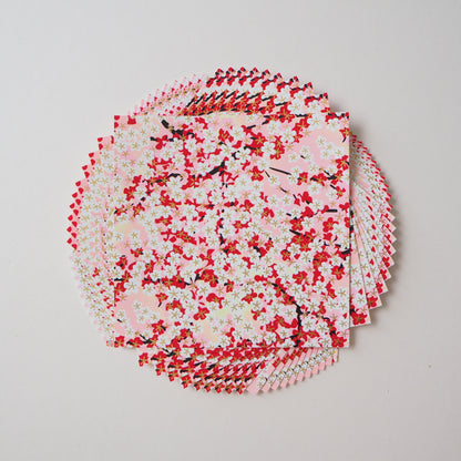 Pack of 20 Sheets 14x14cm Yuzen Washi Origami Paper HZ-354 - Pink, Red & White Cherry Blossoms