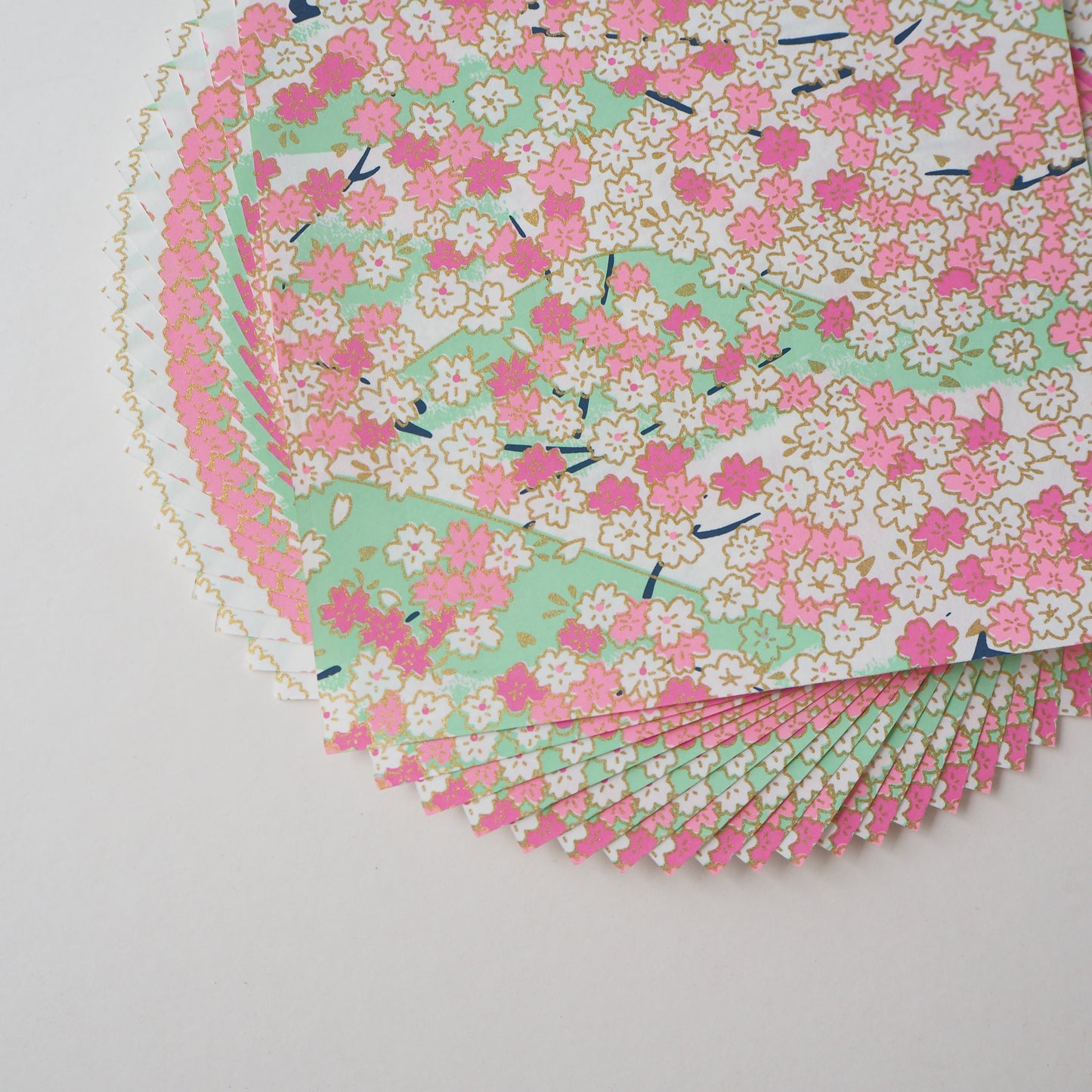 Pack of 20 Sheets 14x14cm Yuzen Washi Origami Paper HZ-351 - Spring Cherry Blossom