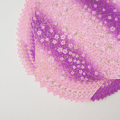 Paquet de 20 feuilles de papier origami Yuzen Washi 14x14cm HZ-346-2 - Fleurs de cerisier, nuances violettes et roses