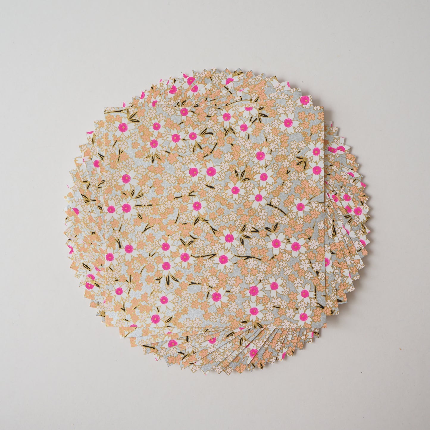 Pack of 20 Sheets 14x14cm Yuzen Washi Origami Paper HZ-344 - Pink Silver Cherry Blossom
