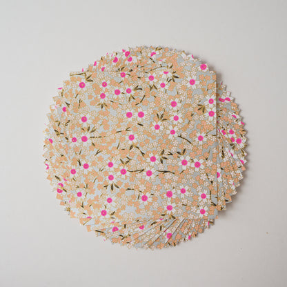 Pack of 20 Sheets 14x14cm Yuzen Washi Origami Paper HZ-344 - Pink Silver Cherry Blossom