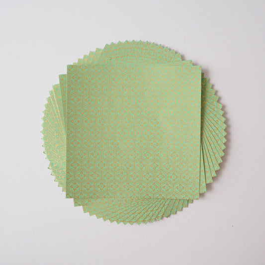 Pack of 20 Sheets 14x14cm Yuzen Washi Origami Paper HZ-256 - Mint Gold Tortoiseshell Diamond Flower