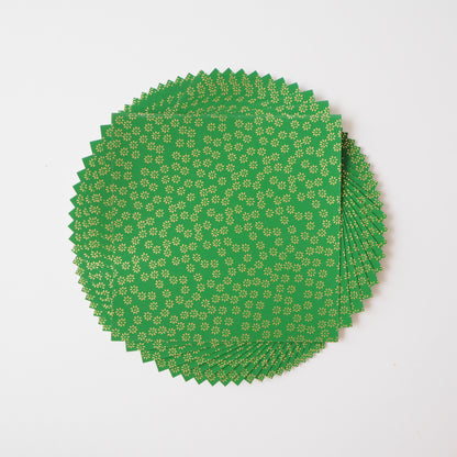 Pack of 20 Sheets 14x14cm Yuzen Washi Origami Paper HZ-288 - Small Chrysanthemum Green