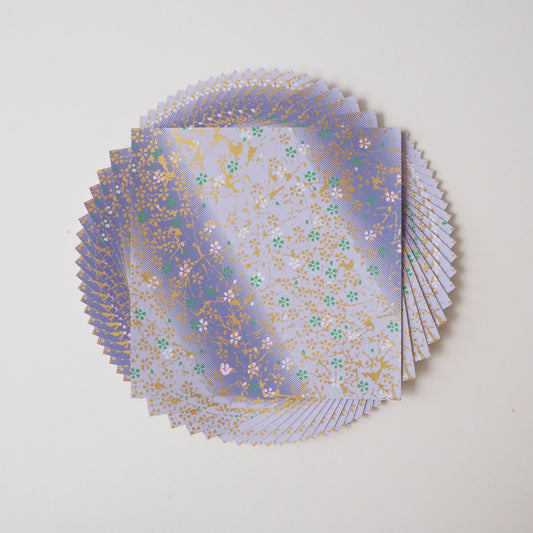 Pack of 20 Sheets 14x14cm Yuzen Washi Origami Paper HZ-306 - Small Cherry Blossom Purple Gradation