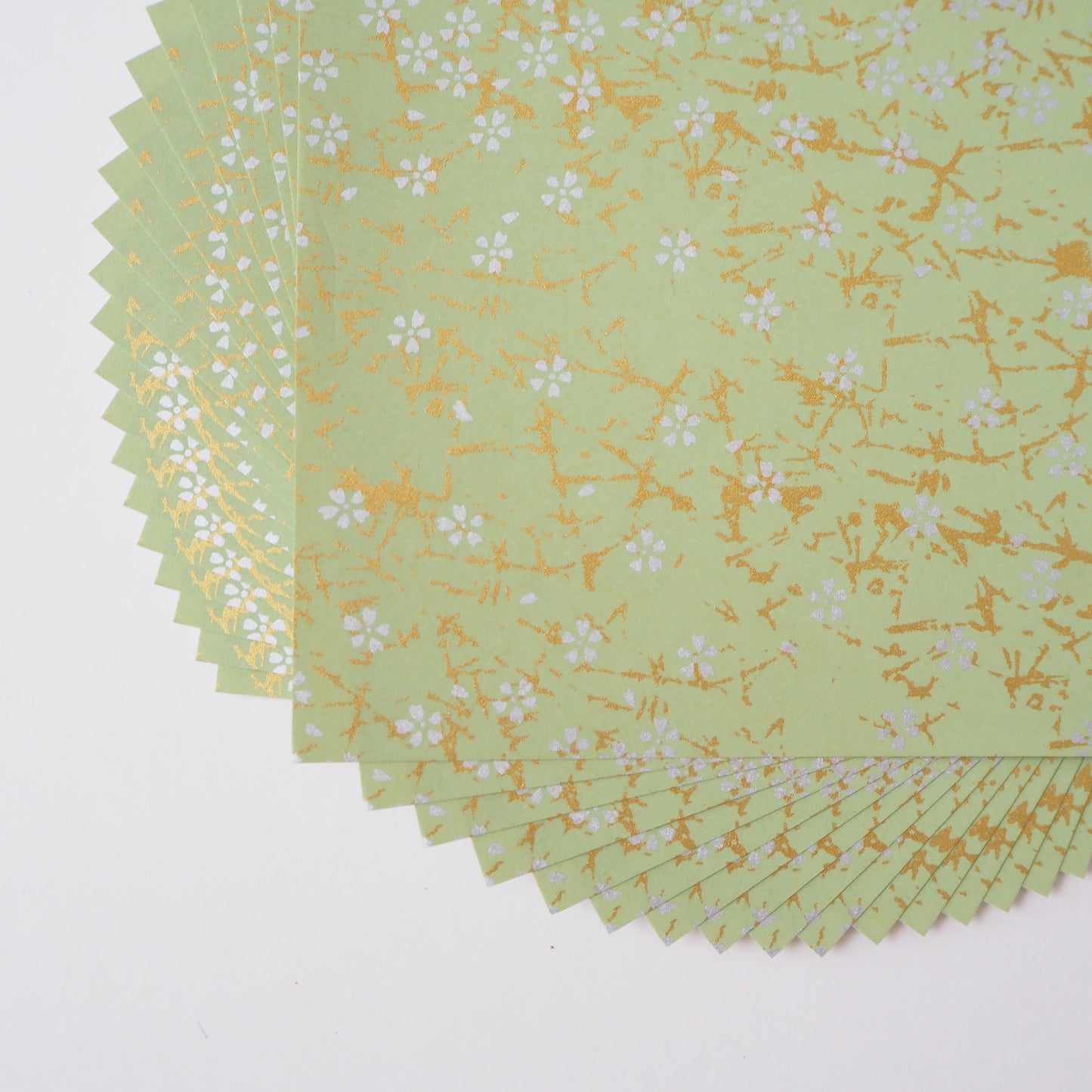 Pack of 20 Sheets 14x14cm Yuzen Washi Origami Paper HZ-217 - Small Silver Cherry Blossom Matcha