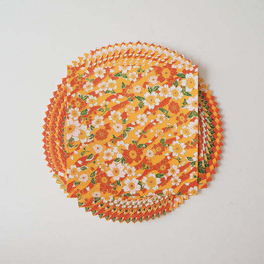 Pack of 20 Sheets 14x14cm Yuzen Washi Origami Paper HZ-218 - Cherry Blossom Orange Brown