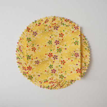 Pack of 20 Sheets 14x14cm Yuzen Washi Origami Paper HZ-223 - Cherry Blossom Yellow