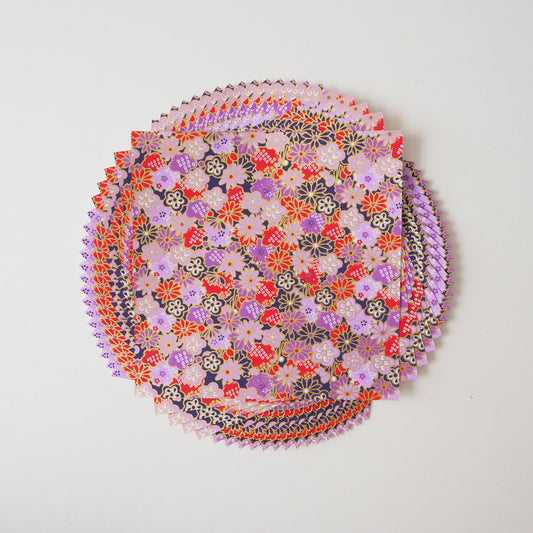 Pack of 20 Sheets 14x14cm Yuzen Washi Origami Paper HZ-231 - Flowery Chrysanthemums Purple