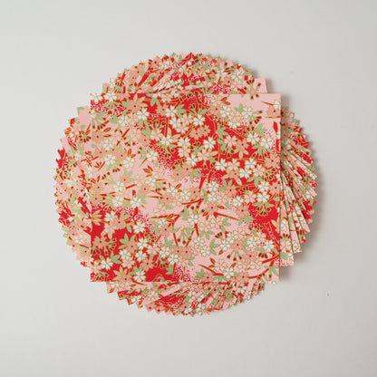 Pack of 20 Sheets 14x14cm Yuzen Washi Origami Paper HZ-236 - Cherry Blossom Red Pink Gradation