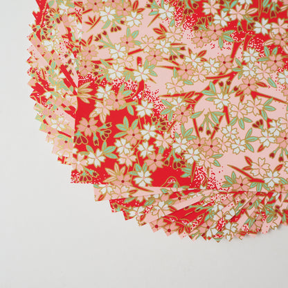 Pack of 20 Sheets 14x14cm Yuzen Washi Origami Paper HZ-236 - Cherry Blossom Red Pink Gradation