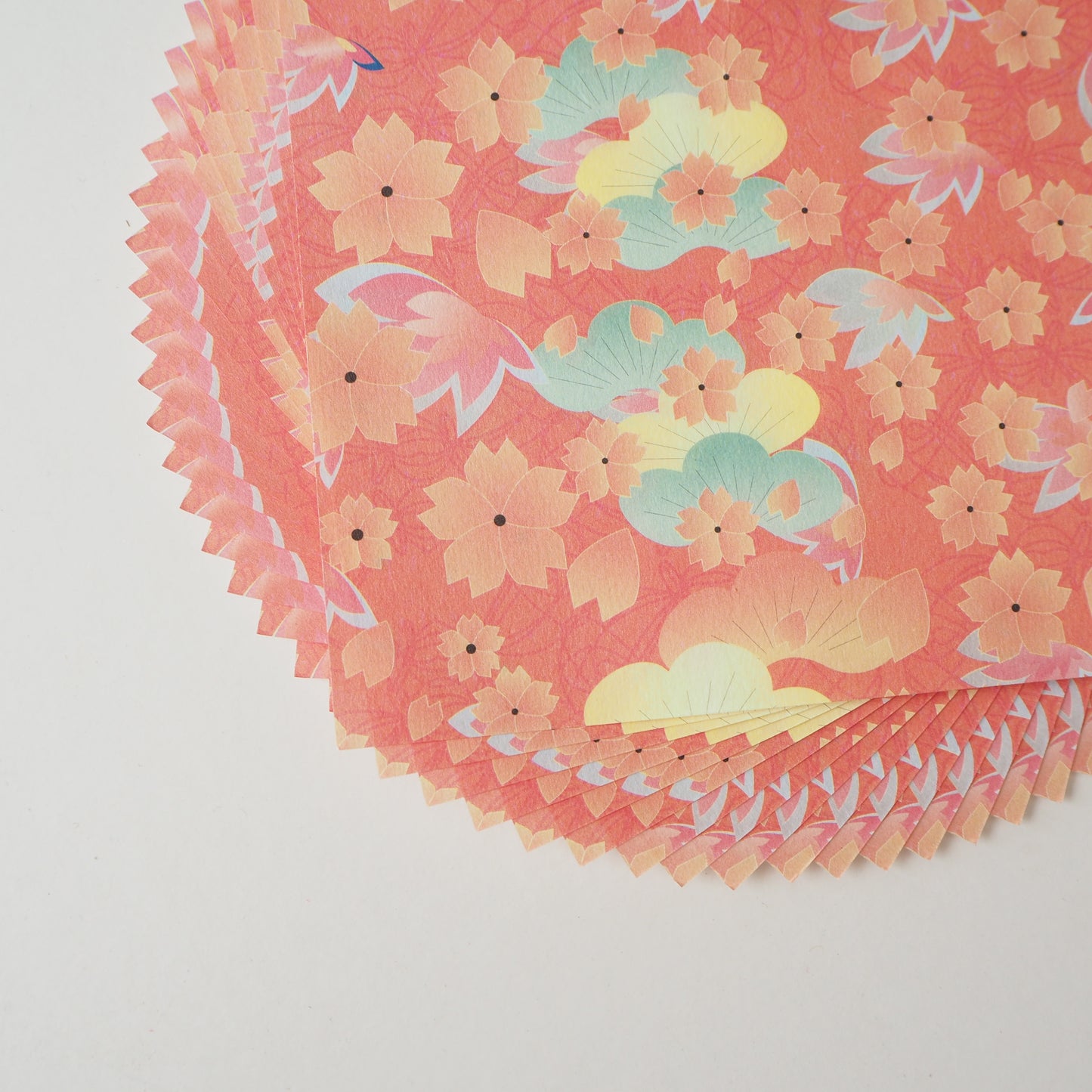 Pack of 20 Sheets 14x14cm Yuzen Washi Origami Paper HZ-246 - Cherry Blossom & Pine Tree Orange