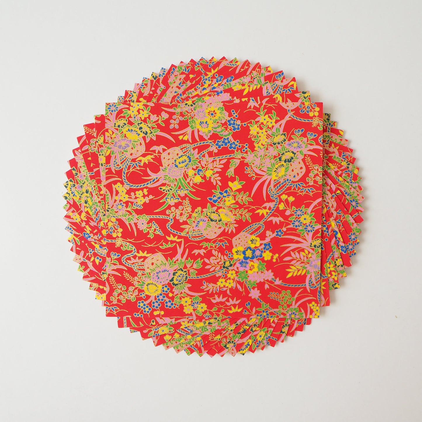 Paquete de 20 hojas de papel para origami Yuzen Washi de 14x14 cm HZ-254 - Ramo de flores rojo