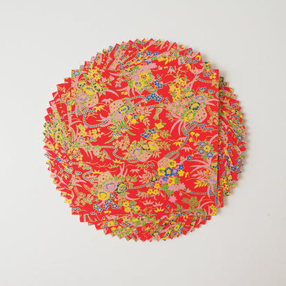 Paquete de 20 hojas de papel para origami Yuzen Washi de 14x14 cm HZ-254 - Ramo de flores rojo