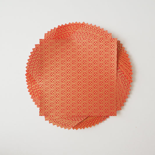 Paquet de 20 feuilles de papier origami Yuzen Washi 14x14 cm HZ-076 - Fleur de diamant écaille de tortue rouge foncé