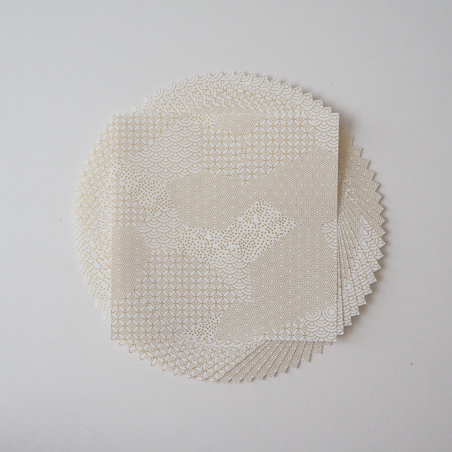 Pack of 20 Sheets 14x14cm Yuzen Washi Origami Paper HZ-079 - White Gold Mixed Geometric Patterns