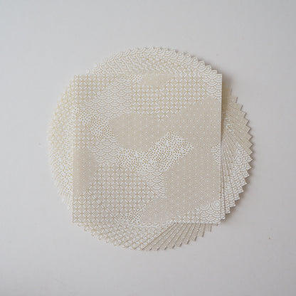 Pack of 20 Sheets 14x14cm Yuzen Washi Origami Paper HZ-079 - White Gold Mixed Geometric Patterns