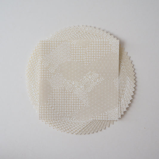 Pack of 20 Sheets 14x14cm Yuzen Washi Origami Paper HZ-079 - White Gold Mixed Geometric Patterns