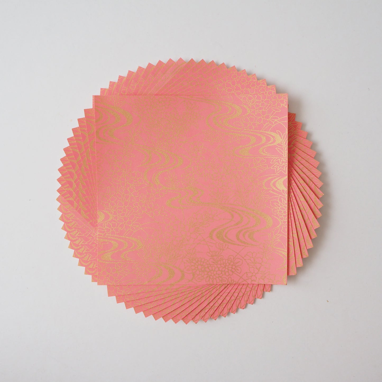 Paquet de 20 feuilles 14x14 cm Papier Origami Yuzen Washi HZ-085 - Jardin d'eau qui coule rose