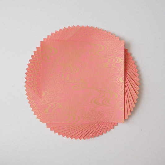 Pack of 20 Sheets 14x14cm Yuzen Washi Origami Paper HZ-085 - Pink Flowing Water Garden