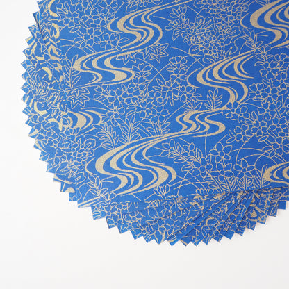 Pack of 20 Sheets 14x14cm Yuzen Washi Origami Paper HZ-086 - Sapphire Flowing Water Garden