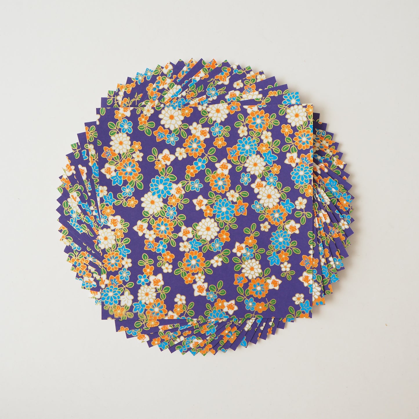 Pack of 20 Sheets 14x14cm Yuzen Washi Origami Paper HZ-117 -  Chrysanthemum & Bellflowers Purple