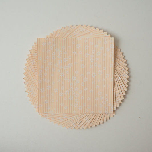 Pack of 20 Sheets 14x14cm Yuzen Washi Origami Paper HZ-120 - Cherry Blossom Orange Stripes