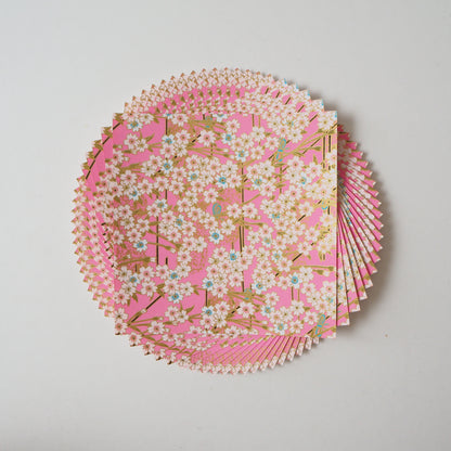 Pack of 20 Sheets 14x14cm Yuzen Washi Origami Paper HZ-163 - Girly Pink Cherry Blossom